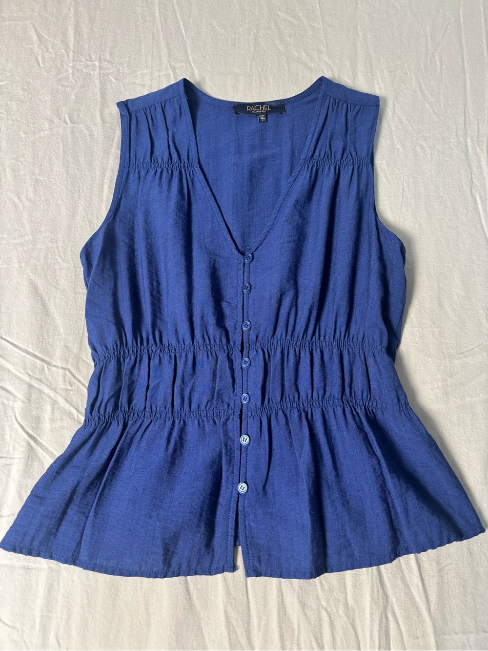 RACHEL Rachel Roy Royal Blue Sleeveless Button-Front Peplum Top